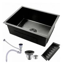 Cuba Pia Gourmet Inox Preta Nano Quadrada Cozinha 50x45