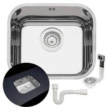 Cuba Pia Inox Cozinha Tramontina Prime 40x34 Alto Brilho Quadrada C/ Válvula Escape e Sifão