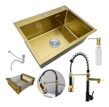 Cuba Pia Inox Dourada Quadrada Cozinha Torneira Flexivel Cor Dourada Cuba Pia Inox Dourada Quadrada Cozinha Torneira Flexivel Cor Dourada