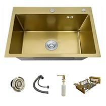 Cuba Pia Inox Dourado Quadrada 60x45 Gourmet Com Acessórios Cuba Pia Inox Dourado Quadrada 60x45 Gourmet Com Acessórios