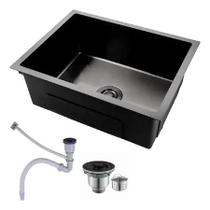 Cuba Pia Inox Preta Quadrada Cozinha Gourmet 50x45cm com Acessórios