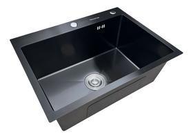 Cuba Pia Inox Preta Quadrada Cozinha Gourmet 60cm com Acessórios