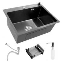 Cuba Pia Inox Preta Quadrada Cozinha Gourmet Com Acessórios