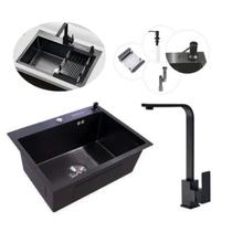 Cuba Pia Inox Preta Quadrada Cozinha Gourmet + Torneira Slim