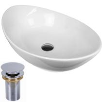 Cuba Pia Para Banheiro Lvabo Bancada Porcelana Branca + Válvula Click - CLV33 + VV101