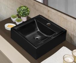 Cuba Pia para Banheiro Quadrada Preta de Marmore Sintético