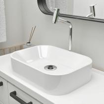 Cuba Pia Retangular De Apoio Luna 36x27cm Com Torneira Bica Alta e Válvula Inox Para Banheiro