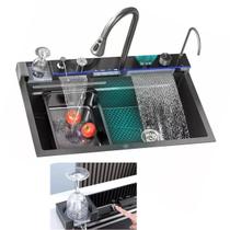 Cuba Premium Gourmet Luxo Pia Inox Cozinha Torneira Mangueira Cascata Agua Quente Fria Painel Monocomando Dispender Dosador Limpador de Copo Area Exte