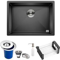 Cuba Preta Quadrada Inox Cozinha Pia Embutir Sobrepor Gourmet 5040 Premium Com Lixeira Embutir 5 Litros