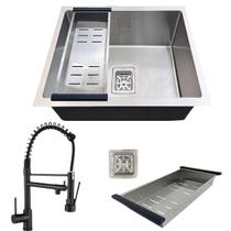 Cuba quadrada 44x44 inox304 premium e torneira gourmet preta