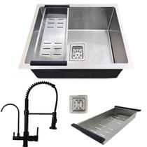 Cuba quadrada 44x44cm inox 304 e torneira preta para filtro Cuba quadrada 44x44cm inox 304 e torneira preta para filtro