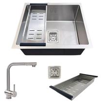 Cuba quadrada 44x44cm inox 304 torneira escovada extensível