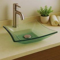 Cuba Quadrada De Vidro Para Banheiro 30x30cm Lavabo Moderno Cor Verde Incolor