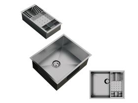 Cuba Quadrada Gourmet 50x40 Inox Premium Cesto Escorredor 3 Módulos e Válvula