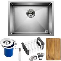 Cuba Quadrada Inox 304 Cozinha Pia Embutir Sobrepor Gourmet 50x40 Premium Lixeira Embutir 5L,Tábua Multiuso e Acessórios