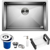 Cuba Quadrada Inox 304 Cozinha Pia Embutir Sobrepor Gourmet 60x40 Premium com Lixeira de Embutir 5L e Acessórios