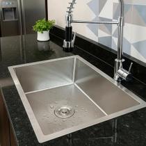 Cuba Quadrada Inox 304 Cozinha Pia Embutir Sobrepor Gourmet 70x40 Premium com Válvula - EC045