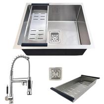 Cuba quadrada inox 304 premium torneira gourmet ralo e sifão