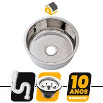 Cuba Redonda Cozinha 25 cm Aço Inox 304 Com Válvula e Sifão