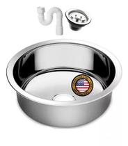 Cuba Redonda Cozinha 30 cm Aço Inox 430 Com Válvula E Sifão