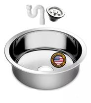 Cuba Redonda Cozinha 35cm Aço Inox 430 Com Válvula E Sifão