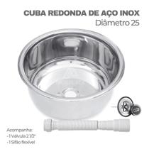 Cuba Redonda de Aço Inox Diametro 25 Aço Inox 304 com Valvula 2 1/2 e Sifão
