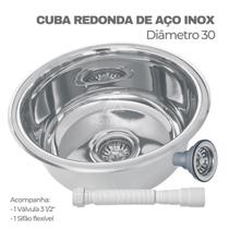 Cuba Redonda de Aço Inox Diametro 30 Aço Inox 430 com Valvula 3 1/2 e Sifão