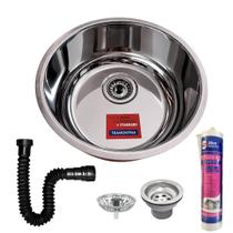 Cuba Redonda Tramontina 30x14cm Em Inox Com Válvula Sifão E Selante Pu Cuba Redonda Tramontina 30x14cm Em Inox Com Válvula Sifão E Selante Pu