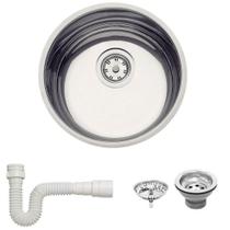 Cuba Redonda Tramontina Luna 30 BL Perfecta em Aço Inox Polido 30 cm com Válvula e Sifão 94040407