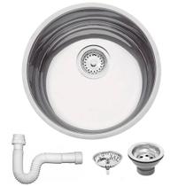 Cuba Redonda Tramontina Luna 35 BL Perfecta em Aço Inox Polido 35 cm com Válvula e Sifão 94042407
