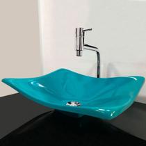 Cuba Retangular Folha Azul Com Torneira e Valvula Cromada Cuba Retangular Folha Azul Com Torneira e Valvula Cromada