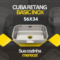Cuba Retangular Inox 56x34x14,5 cm Pia de Cozinha Aço Inoxidável Embutir