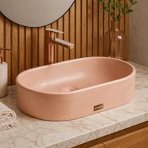 Cuba Rosa Banheiro Oval Apoio Lavabo Concreto Sobrepor Acetinada Pia Rose Pequena