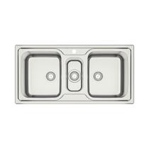 Cuba sobrepor tramontina marea deep 2 cubas e auxiliar em inox acabamento escovado 100x50cm com valvula 93816513