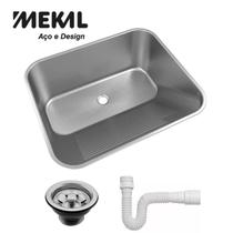 Cuba Tanque Mekal 60x50 CT60 Aço Inox Escovado Para Lavanderia Embutir Sobrepor Rebordeada com Válvula e Sifão