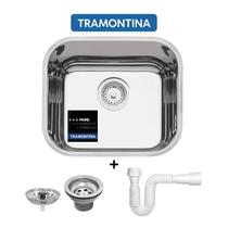 Cuba Tramontina Aço Inox Prime 40x34x17 Número N 0 Cozinha Pia Lavínia Alto Brilho com Válvula Tramontina e Sifão