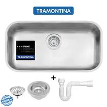 Cuba Tramontina Aço Inox Prime 56x34x17 Número N 2 Cozinha Lavínia Acetinada com Válvula Tramontina e Sifão