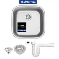 Cuba Tramontina Aria Maxi 40x40 BS Prime Aço Inox Acetinado Fosco Cozinha de Embutir / Sobrepor + Válvula e Sifão