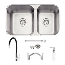 Cuba Tramontina Isis 2C 34-28 BS 69x40 Acetinado + Torneira Lorenflex, Dosador e Sifão Duplo Cuba Tramontina Isis 2C 34-28 BS 69x40 Acetinado + Torneira Lorenflex, Dosador e Sifão Duplo