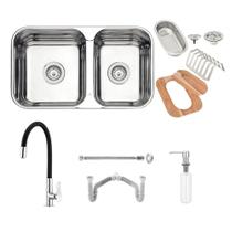 Cuba Tramontina Isis 2C 34-28 BS 69x40 Polido Acessórios + Torneira Lorenflex, Dosador e Sifão Duplo Cuba Tramontina Isis 2C 34-28 BS 69x40 Polido Acessórios + Torneira Lorenflex, Dosador e Sifão Duplo