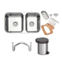 Cuba Tramontina Isis 2C 34 28 BS 69x40 Polido + Lixeira Tramontina e Sifão Duplo Cuba Tramontina Isis 2C 34 28 BS 69x40 Polido + Lixeira Tramontina e Sifão Duplo