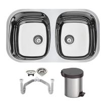 Cuba Tramontina Isis 2C 34 BL 77x45 Alto Brilho + Lixeira Tramontina e Sifão Duplo Cuba Tramontina Isis 2C 34 BL 77x45 Alto Brilho + Lixeira Tramontina e Sifão Duplo