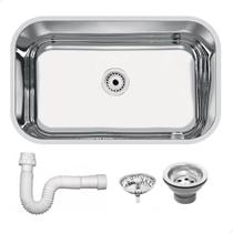 Cuba Tramontina Lavínia 56x34 cm Standard em Aço Inox Polido 56 BL com Válvula e Sifão 94085507 Cuba Tramontina Lavínia 56x34 cm Standard em Aço Inox Polido 56 BL com Válvula e Sifão 94085507