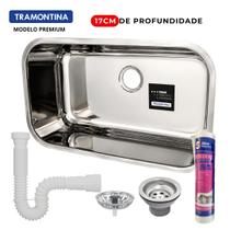 Cuba Tramontina Lavínia Prime 56x34x17cm Aço Inox Alto Brilho Com Válvula Sifão e Silicone Pu Cuba Tramontina Lavínia Prime 56x34x17cm Aço Inox Alto Brilho Com Válvula Sifão e Silicone Pu