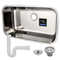 Cuba Tramontina Lavínia Prime Inox 304 Alto Brilho 56x34cm Com Válvula Original e Sifão Cuba Tramontina Lavínia Prime Inox 304 Alto Brilho 56x34cm Com Válvula Original e Sifão