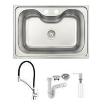 Cuba Tramontina Morgana 60 FX 69x49 Acetinado + Torneira Lorenchef, Dosador e Sifão Cuba Tramontina Morgana 60 FX 69x49 Acetinado + Torneira Lorenchef, Dosador e Sifão