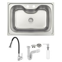 Cuba Tramontina Morgana 60 FX 69x49 Acetinado + Torneira Lorenflex, Dosador e Sifão Cuba Tramontina Morgana 60 FX 69x49 Acetinado + Torneira Lorenflex, Dosador e Sifão