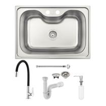 Cuba Tramontina Morgana 60 FX 69x49 Acetinado Undermount +Torneira Lorenflex, Dosador e Sifão Cuba Tramontina Morgana 60 FX 69x49 Acetinado Undermount +Torneira Lorenflex, Dosador e Sifão