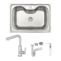 Cuba Tramontina Morgana 60 FX 69x49 Inox Acetinado + Torneira Deca Beta Flex, Dosador e Sifão Cuba Tramontina Morgana 60 FX 69x49 Inox Acetinado + Torneira Deca Beta Flex, Dosador e Sifão