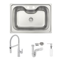 Cuba Tramontina Morgana 60 FX 69x49 Inox Acetinado + Torneira Deca Level Gourmet, Dosador e Sifão Cuba Tramontina Morgana 60 FX 69x49 Inox Acetinado + Torneira Deca Level Gourmet, Dosador e Sifão